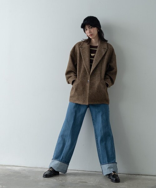 INDIVI GALLEST コート チェスターコート ネップツイードコクーン