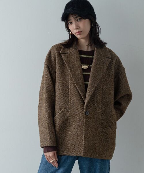 美品 INDIVI インディヴィ コクーン コート ブラウン L 40 ニット袖 INDIVI GALLEST コート チェスターコート ネップツイードコクーン