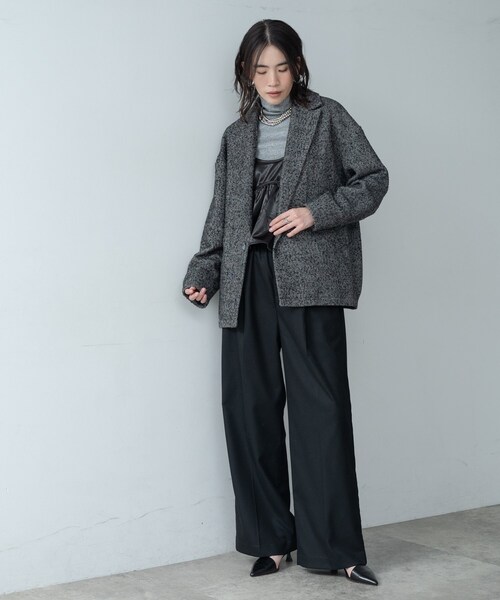 INDIVI GALLEST コート チェスターコート ネップツイードコクーン