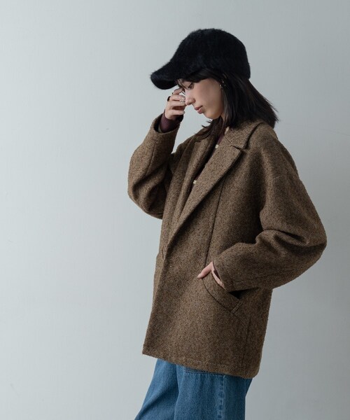INDIVI GALLEST コート チェスターコート ネップツイードコクーン