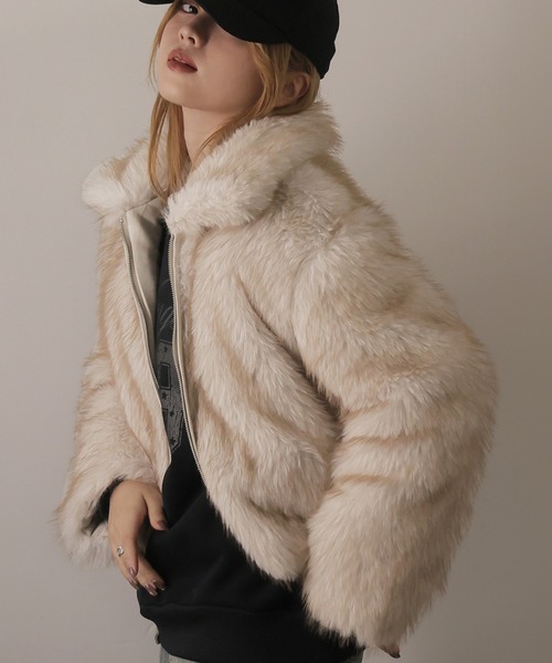 ULYSSES コート アウター 襟付きミックスファーショートジャケット