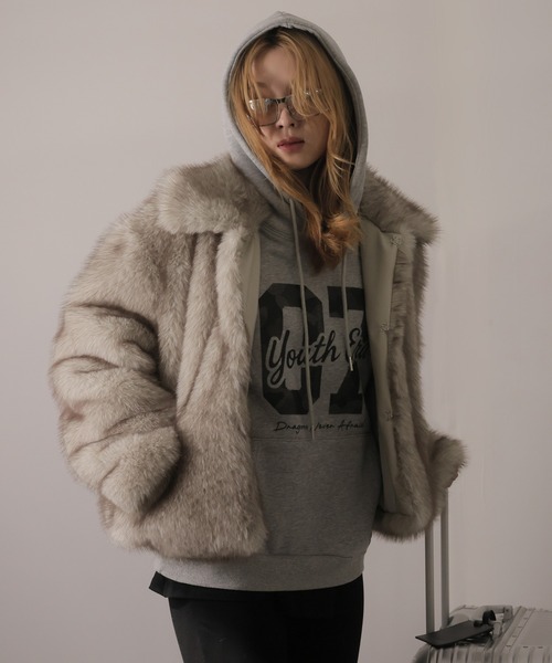 ULYSSES コート アウター 襟付きミックスファーショートジャケット