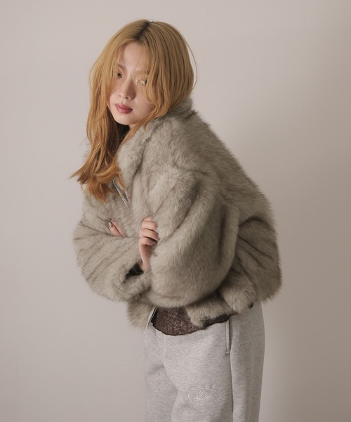 ULYSSES コート アウター 襟付きミックスファーショートジャケット