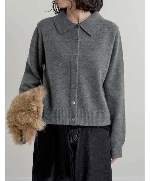 【新品】伊太利屋　ファー襟のニットカーディガン　　７号 新品】伊太利屋 ファー襟のニットカーディガン 7号