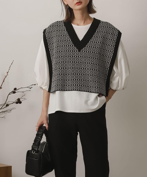 未使用【YENN】 ニットベスト　ブラック YENN YENN（イェン） クロシェ ヨーク ベスト / レディース トップス