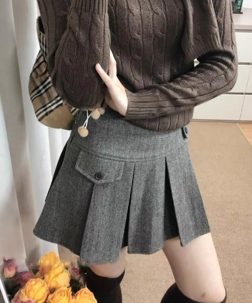 gossip!ロサンゼルス スカート JK ウールライク リンボーン厚手タック