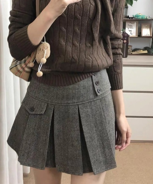 gossip!ロサンゼルス スカート JK ウールライク リンボーン厚手タック