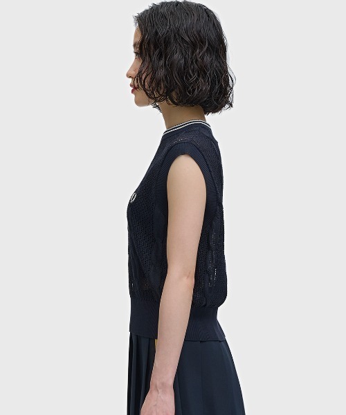 ニット セーター Mesh Cable Knit Tank／メッシュケーブルニットタンクトップ レディースの画像