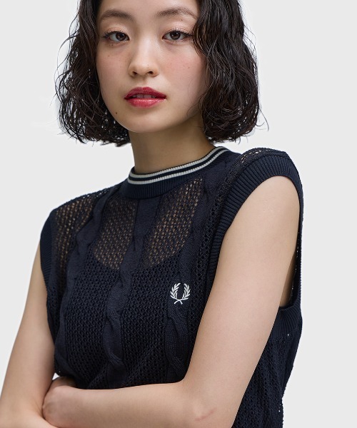 ニット セーター Mesh Cable Knit Tank／メッシュケーブルニットタンクトップ レディースの画像