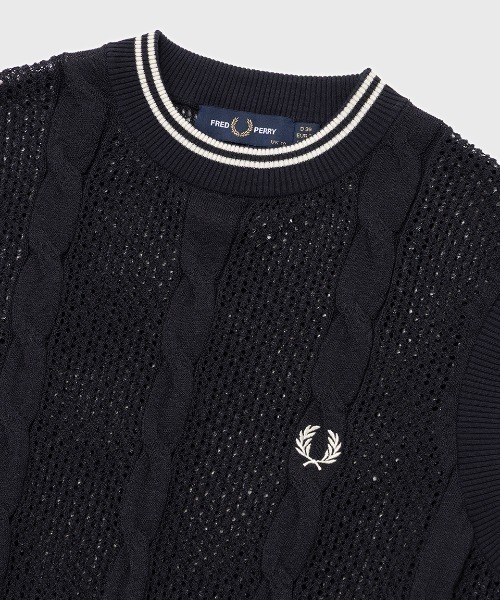 FRED PERRY ケーブル黒ニット FRED PERRY（フレッドペリー） ニット セーター Mesh Cable Knit Tank