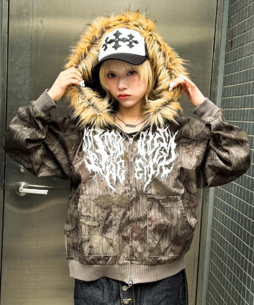 A'gem（エージェム） パーカー A'GEM/9 × .kom 迷彩ファー付ジップ