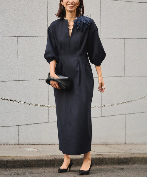 VERMEIL par iena ウエストシェイプパフスリーブワンピース 黒 S VERMEIL par iena（ヴェルメイユパーイエナ） ワンピース 「追加4」P