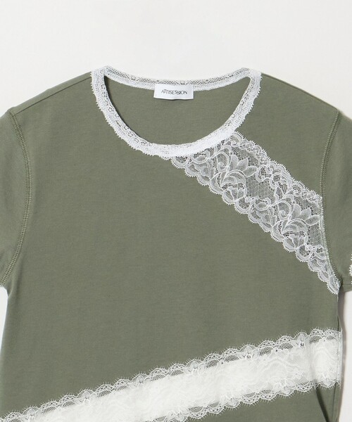 ATTISESSION レースドッキングTシャツ ブラック ATTISESSION（アティセッション） tシャツ 半袖 「ATTISESSION」レース