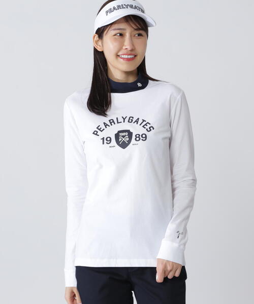 パーリーゲイツ モックネック ストレッチロングTシャツ ゼブラカラー