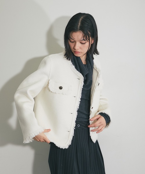 「SMILE ORCHID」 ノーカラージャケット M アイボリー レディース_画像8