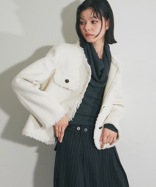 「SMILE ORCHID」 ノーカラージャケット M アイボリー レディース_画像9