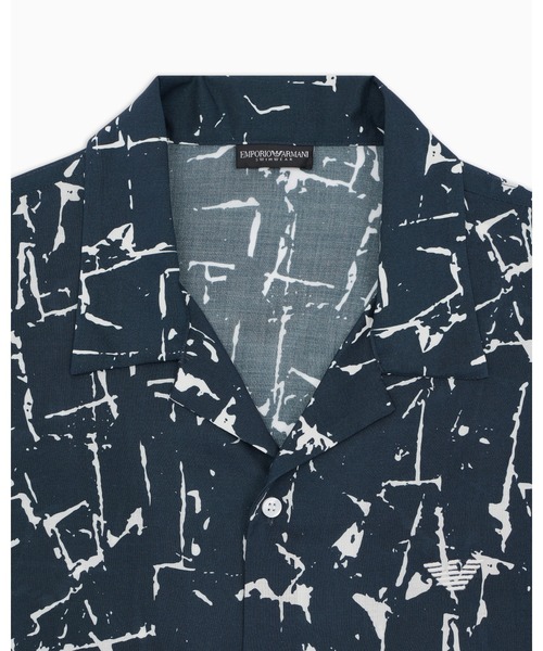 【エンポリオアルマーニ】新品タグ付き定価66,000円 ストレッチ総柄シャツ42 EMPORIO ARMANI 水着 「エンポリオ アルマーニ」ビーチウェアシャツ