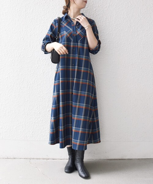 「SHIPS any」 シャツワンピース ONE SIZE ネイビー レディースの画像