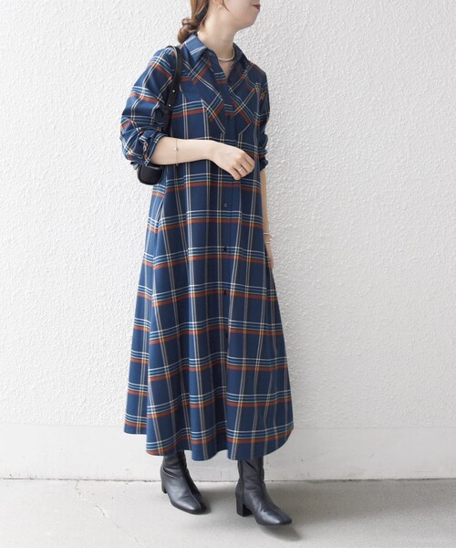「SHIPS any」 シャツワンピース ONE SIZE ネイビー レディースの画像