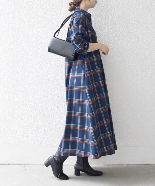 「SHIPS any」 シャツワンピース ONE SIZE ネイビー レディースの画像