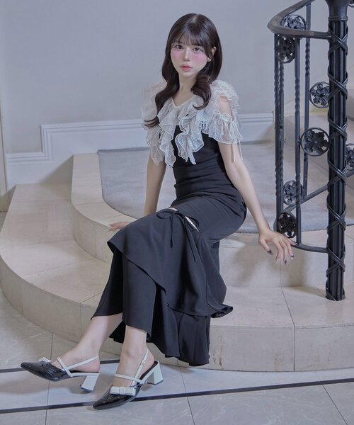 ベルシャルム　エレガントフリルレーストップス　トップグレー　タグ付き Belle Charme tシャツ 「Belle Charme」Elegant Frill Lace Tops