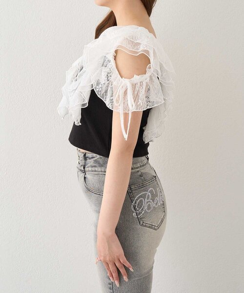 Belle Charme Elegant Frill Lace Tops グレー OLIVE des OLIVE（オリーブデオリーブ） tシャツ 「Belle Charme