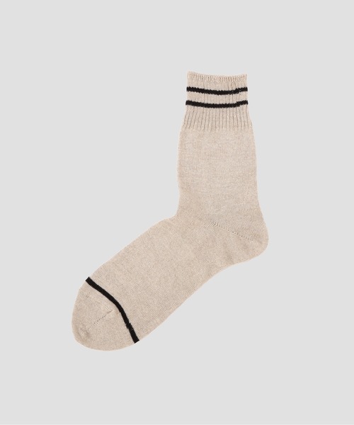 マーガレットハウエル　ベージュ ダイヤモンドパターン ソックス MARGARET HOWELL（マーガレットハウエル） 靴下 LINEN RIB STRIPE SOCK