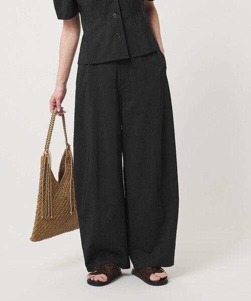 ワイドパンツ パンツ バックゴム カーブパンツ UVカット 防シワ ウォッシャブル レディースの画像