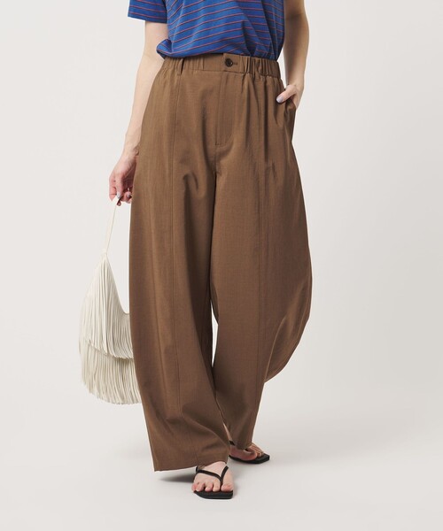 ワイドパンツ パンツ バックゴム カーブパンツ UVカット 防シワ ウォッシャブル レディースの画像