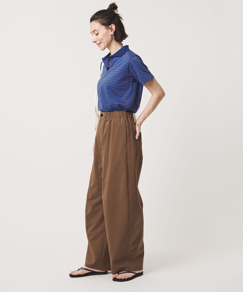 ワイドパンツ パンツ バックゴム カーブパンツ UVカット 防シワ ウォッシャブル レディースの画像