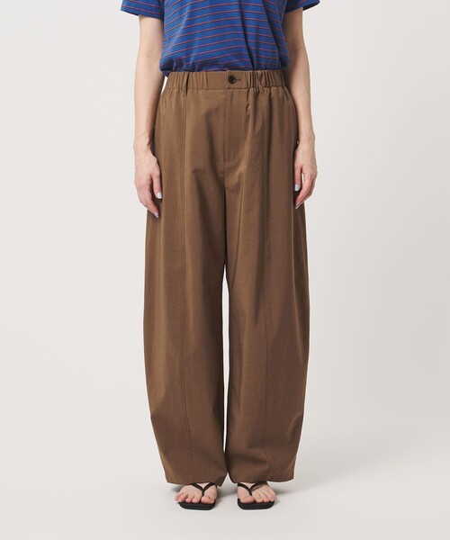 ワイドパンツ パンツ バックゴム カーブパンツ UVカット 防シワ ウォッシャブル レディースの画像