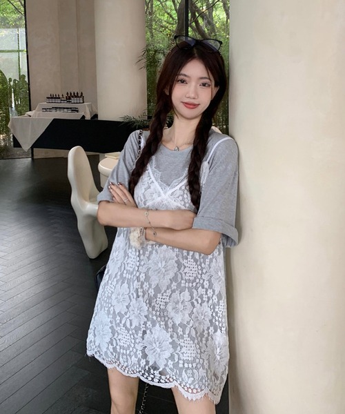 「shopnikoniko」 キャミソールワンピース フリー ホワイト レディース_画像7