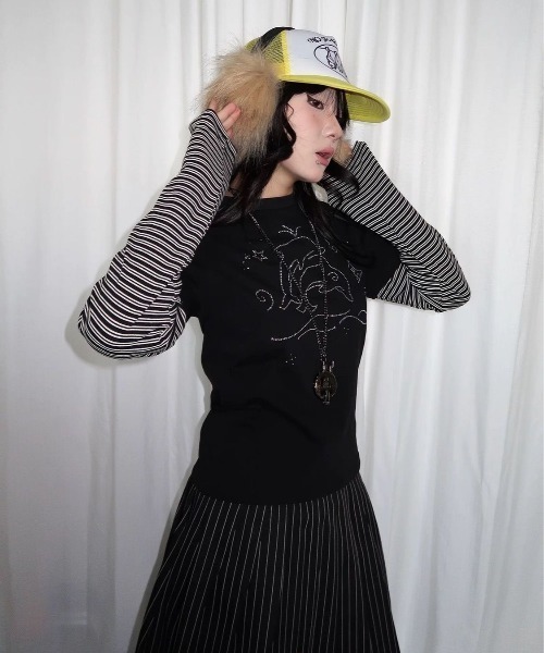 ✨レア✨paloma-wool イルカ刺繍ロンT tシャツ イルカラインストーン ボーダーレイヤード風ロンT レディース