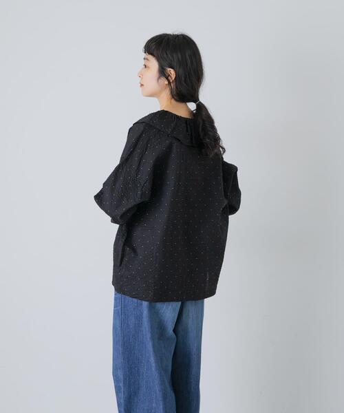 かぐれ ブラウス シャツ フリルネックドットブラウス レディース