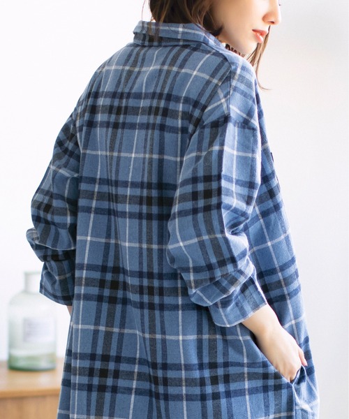 ルームウェア 部屋着 ビエラチェックシャツワンピース