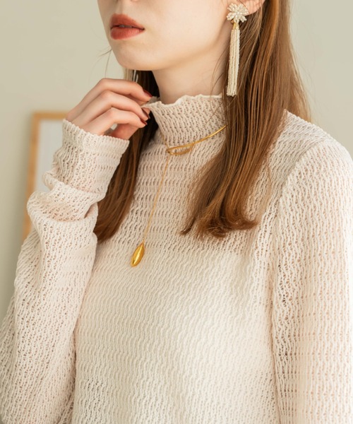 hinari ハイネックメッシュカットソー アイボリー ハイネックメッシュカットソー（その他トップス）｜hinari