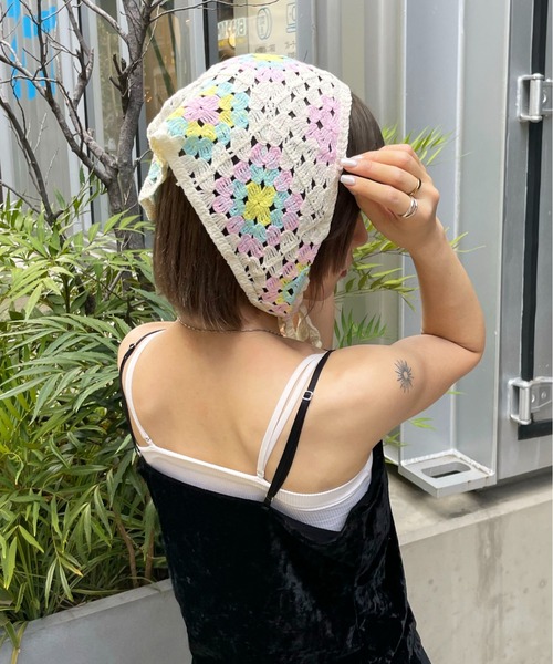 No.542 テディベア　パープルツートーン×バブーシュカ セール】【HIKA】FLOWERモチーフバブーシュカ（ヘアバンド