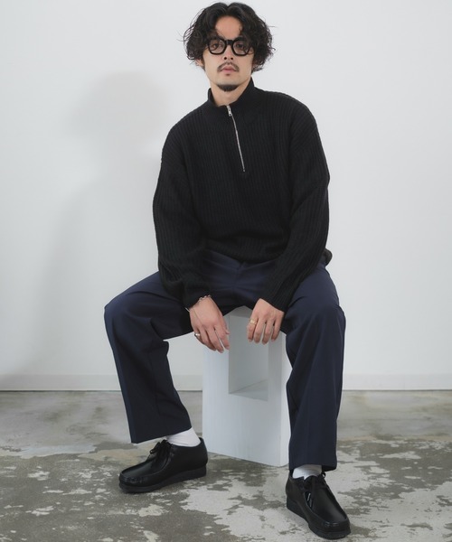 NULL セーター ニット 「NULL」畦編み ハーフジップ ニット メンズ