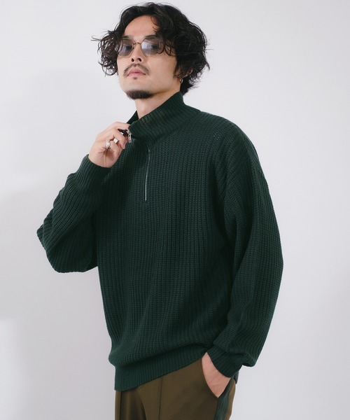 NULL セーター ニット 「NULL」畦編み ハーフジップ ニット メンズ