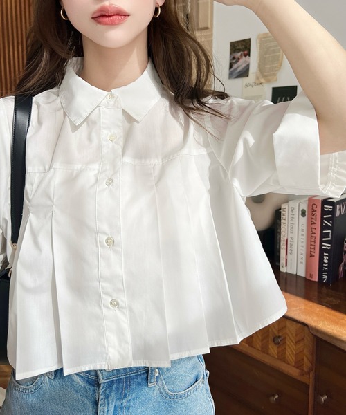 moment+ ブラウス シャツ TCブロードタックショート半袖シャツ