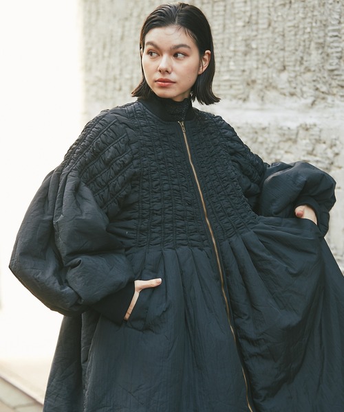 中綿ダウンコート バルーン袖 エコロング ダウンコート キルティング S ダウンコート ダウンジャケット バルーン袖エコロングダウンコート