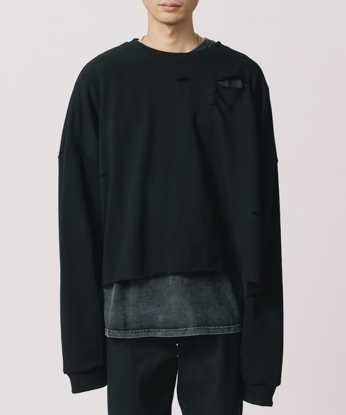 Enitire Studio ダークグレー S クロップドスウェット Theater code トレーナー スウェット Damaged Cropped Logo