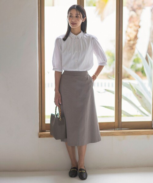 ブラウス シャツ 「洗える」BEZ空羽ストライプ 前開き シャツカラー