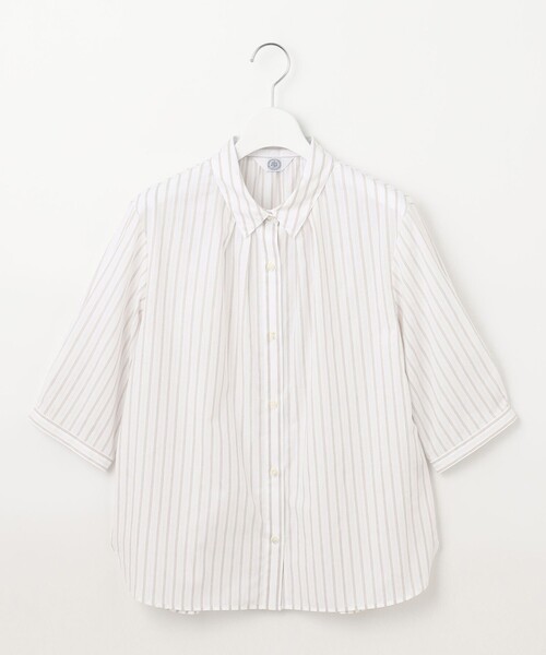 【新品・未使用】J.PRESS ホワイト 長袖シャツ ストライプ　ロングブラウス ブラウス シャツ 「洗える」BEZ空羽ストライプ 前開き シャツカラー