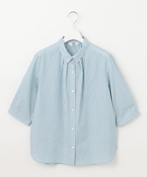 ブラウス シャツ 「洗える」BEZ空羽ストライプ 前開き シャツカラー