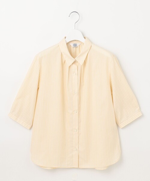 ブラウス シャツ 「洗える」BEZ空羽ストライプ 前開き シャツカラー