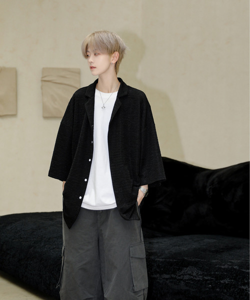 シャツ 「neos」ルーズシルエット エンボス ボーダー オープンカラー ハーフスリーブ シャツ メンズ レディース | NEOS（KOKUYO） | 14