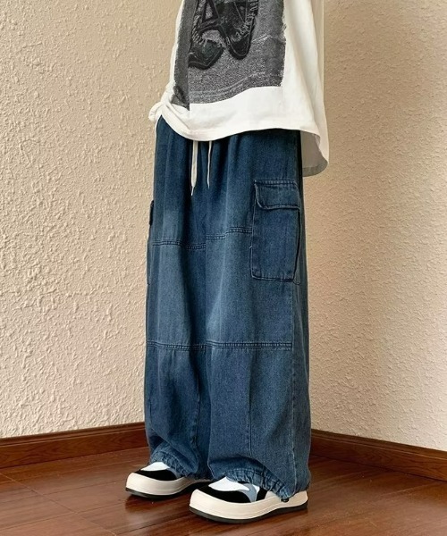 ワイドパンツ カーゴパンツ メンズデニムカーゴパンツ メンズ