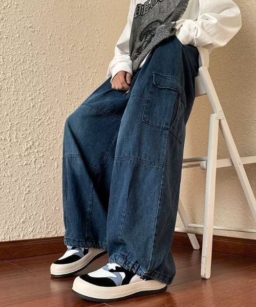 ワイドパンツ カーゴパンツ メンズデニムカーゴパンツ メンズ