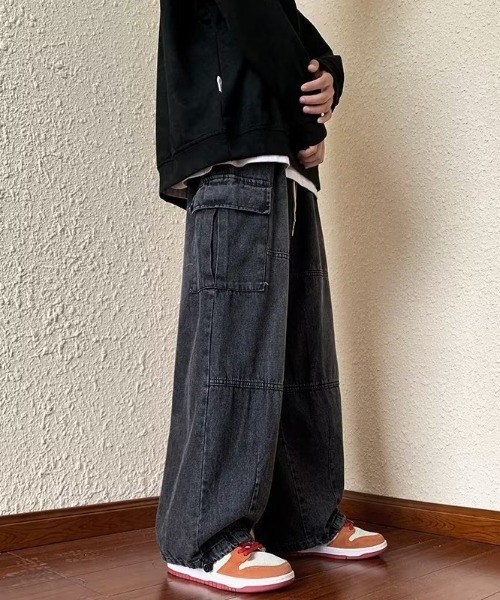 ワイドパンツ カーゴパンツ メンズデニムカーゴパンツ メンズ